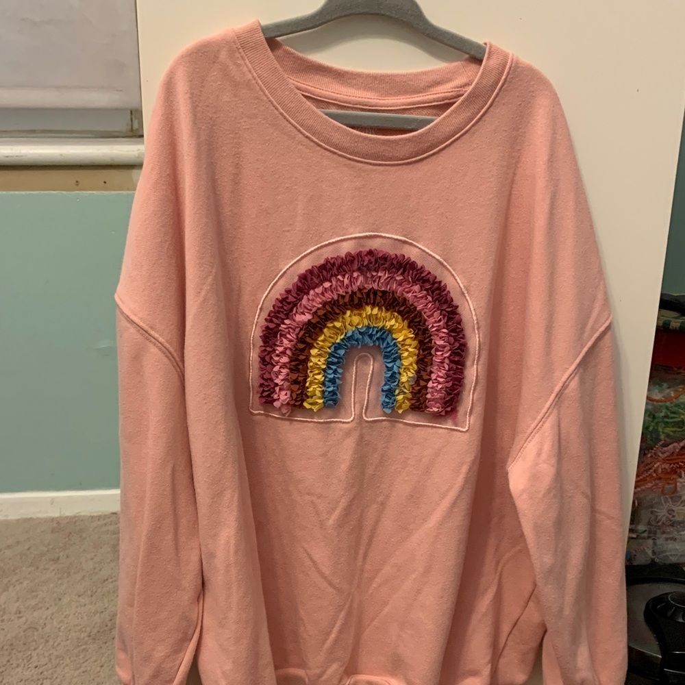 Peach color Sweatshirt with Rainbow Design.